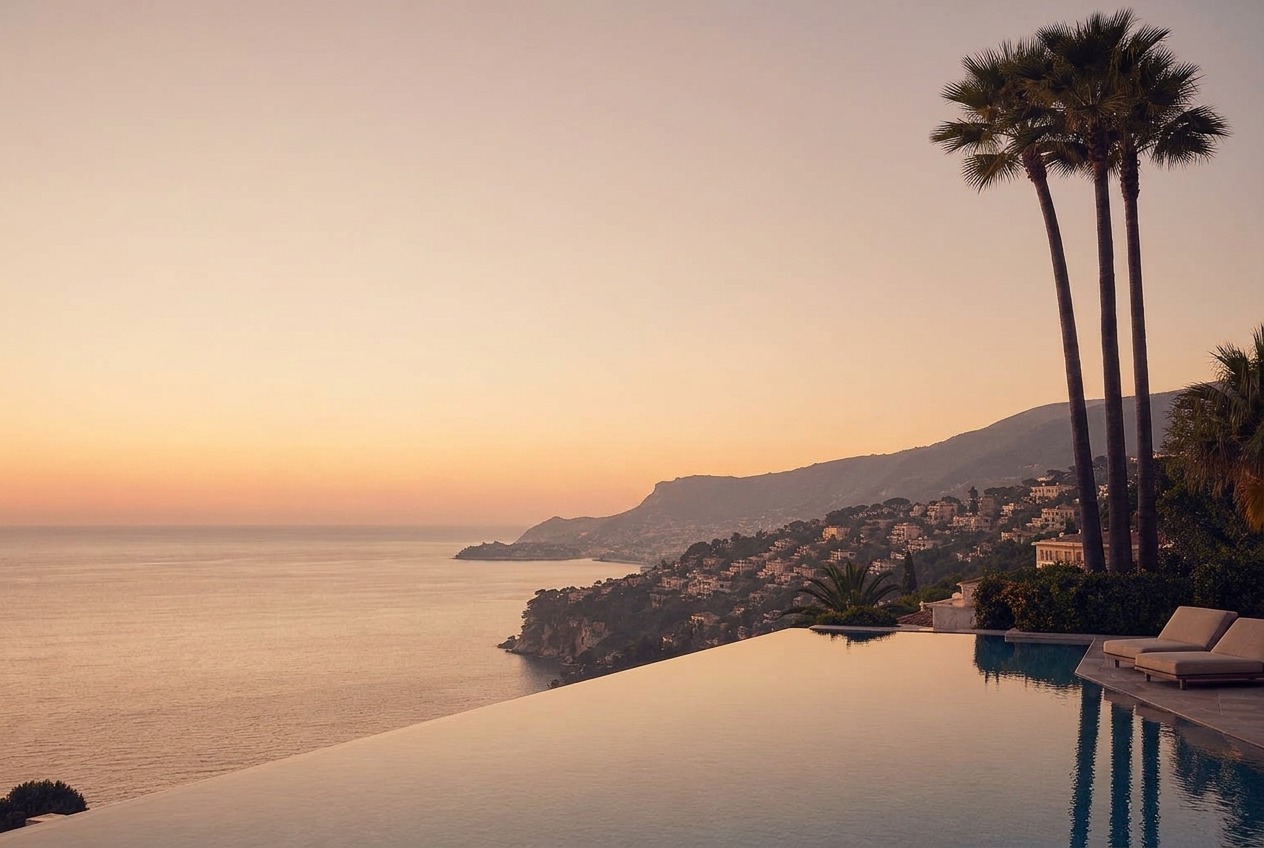 Contemporary limestone villa above the Mediterranean