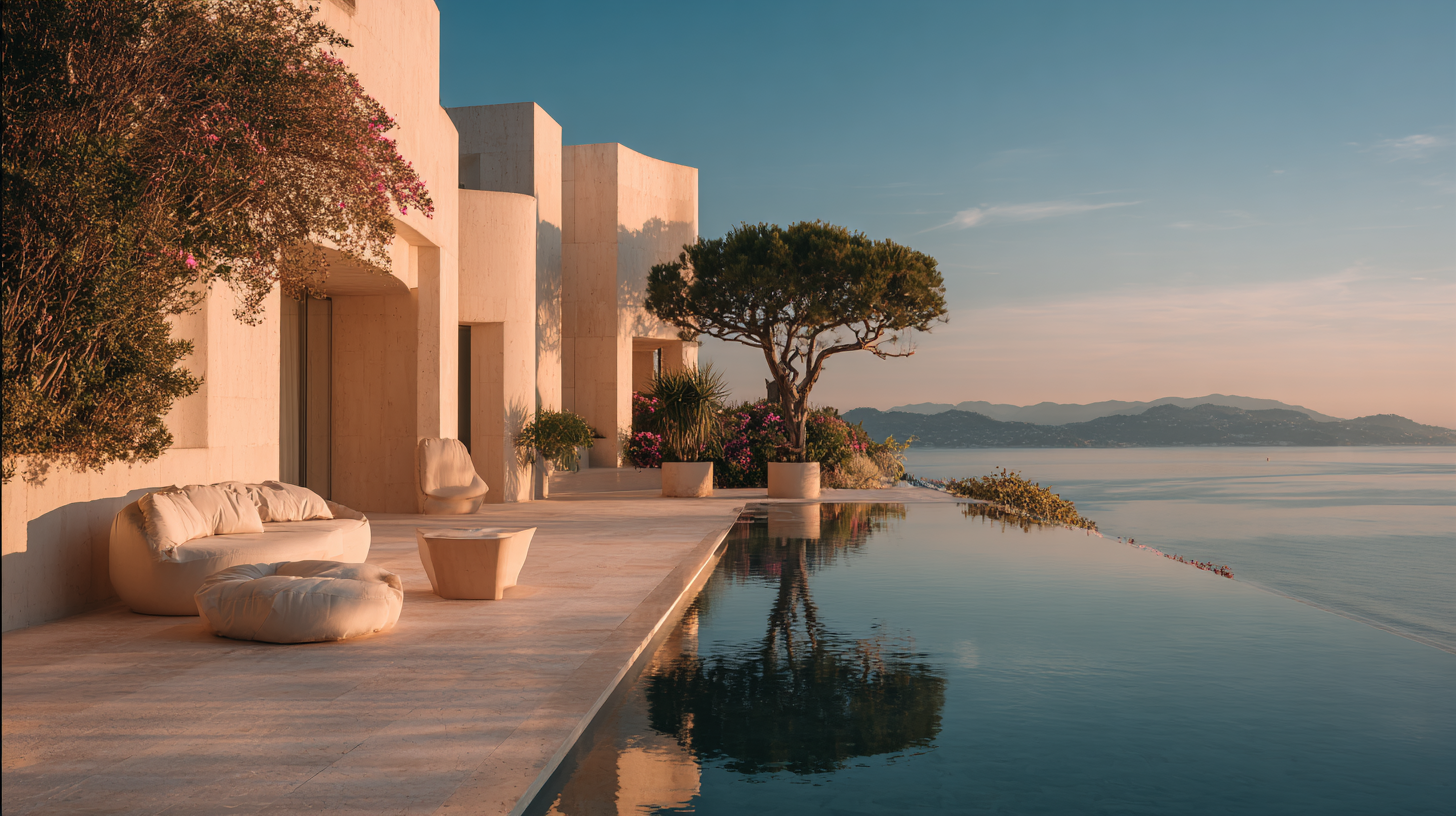 Belle Époque villa on the Côte d'Azur framed by cypress and umbrella pines